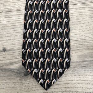 Vintage Jos. A. Bank Abstract Geometric Print 100% Silk Tie Black Standard VTG